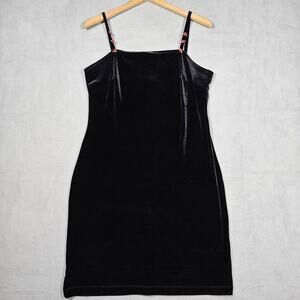 Vintage No Boundaries Velvet Dress Juniors XL 15 Rosettes Black Goth 90s Y2K